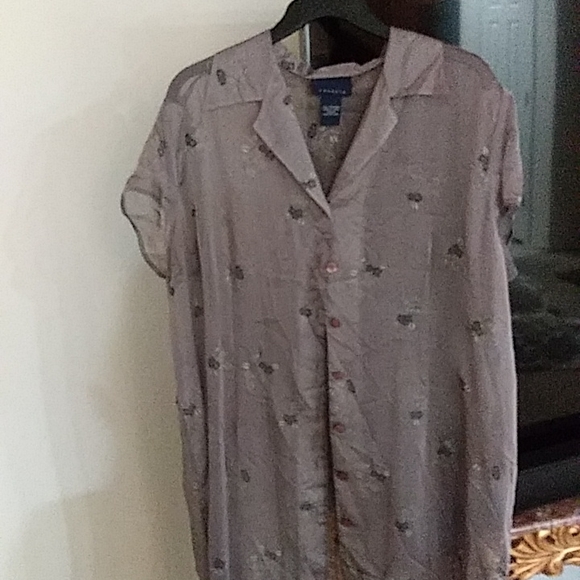 Venezia Long Sheer Dress. Size 18/20. Printed Flowers. Bronze/ Grape Color. - Picture 4 of 4